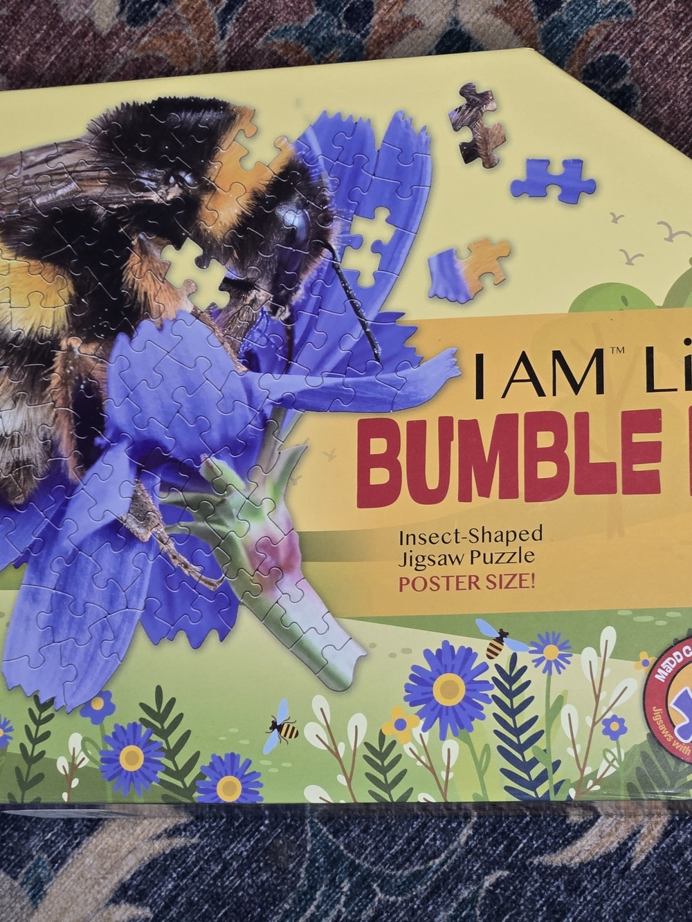 Bumble Bee Insect-Shaped Jigsaw Puzzle - Yellow & Purple